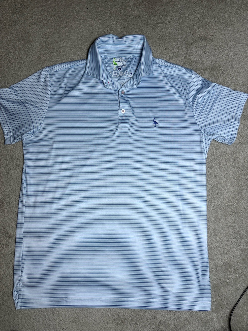 Tailorbyrd Light Blue Striped Polo with Navy Logo
